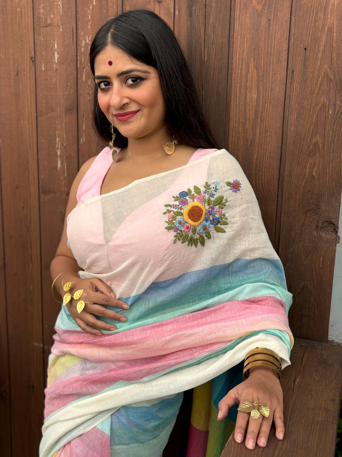 Rangini Hand-Embroidered Cotton Saree
