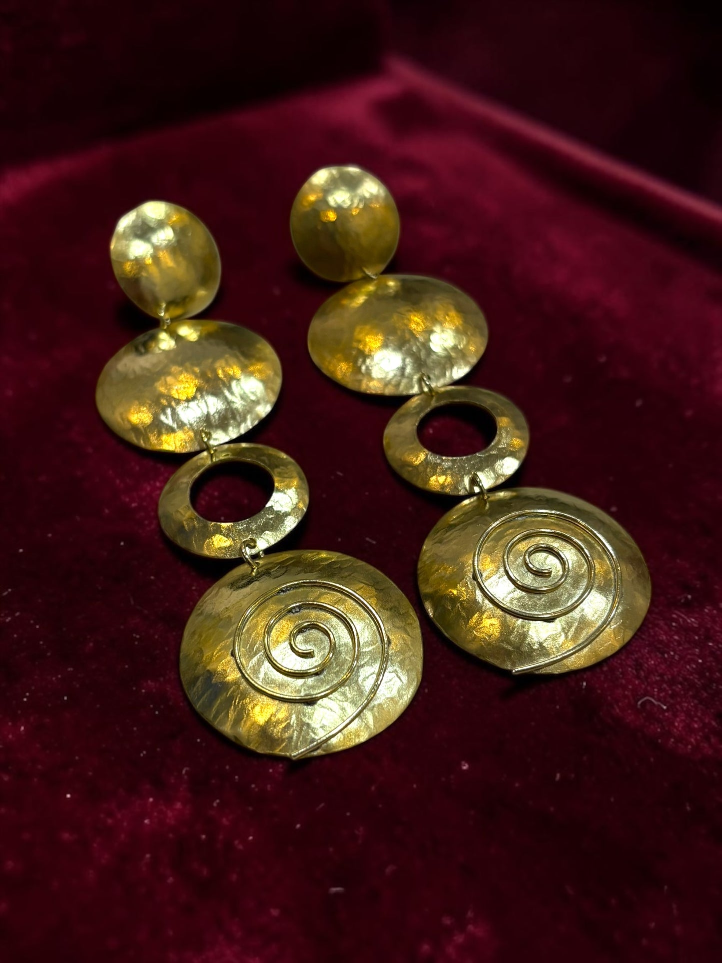 Spiral Bold Disc Brass Dangler Earrings