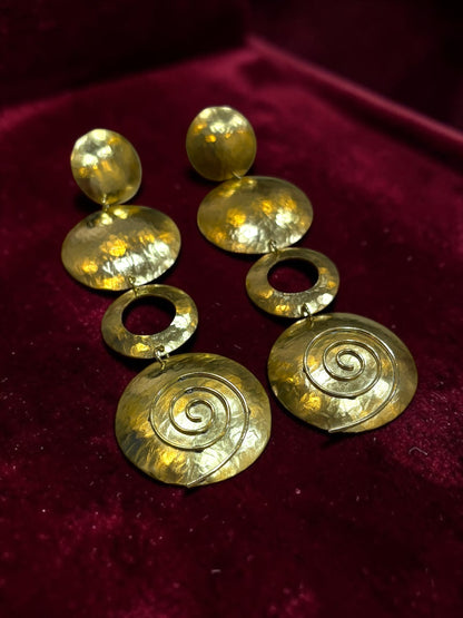 Spiral Bold Disc Brass Dangler Earrings