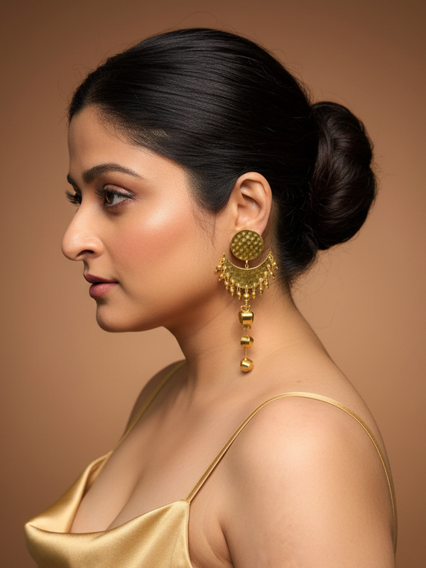 Moon Flower Brass Statement Dangler Earrings