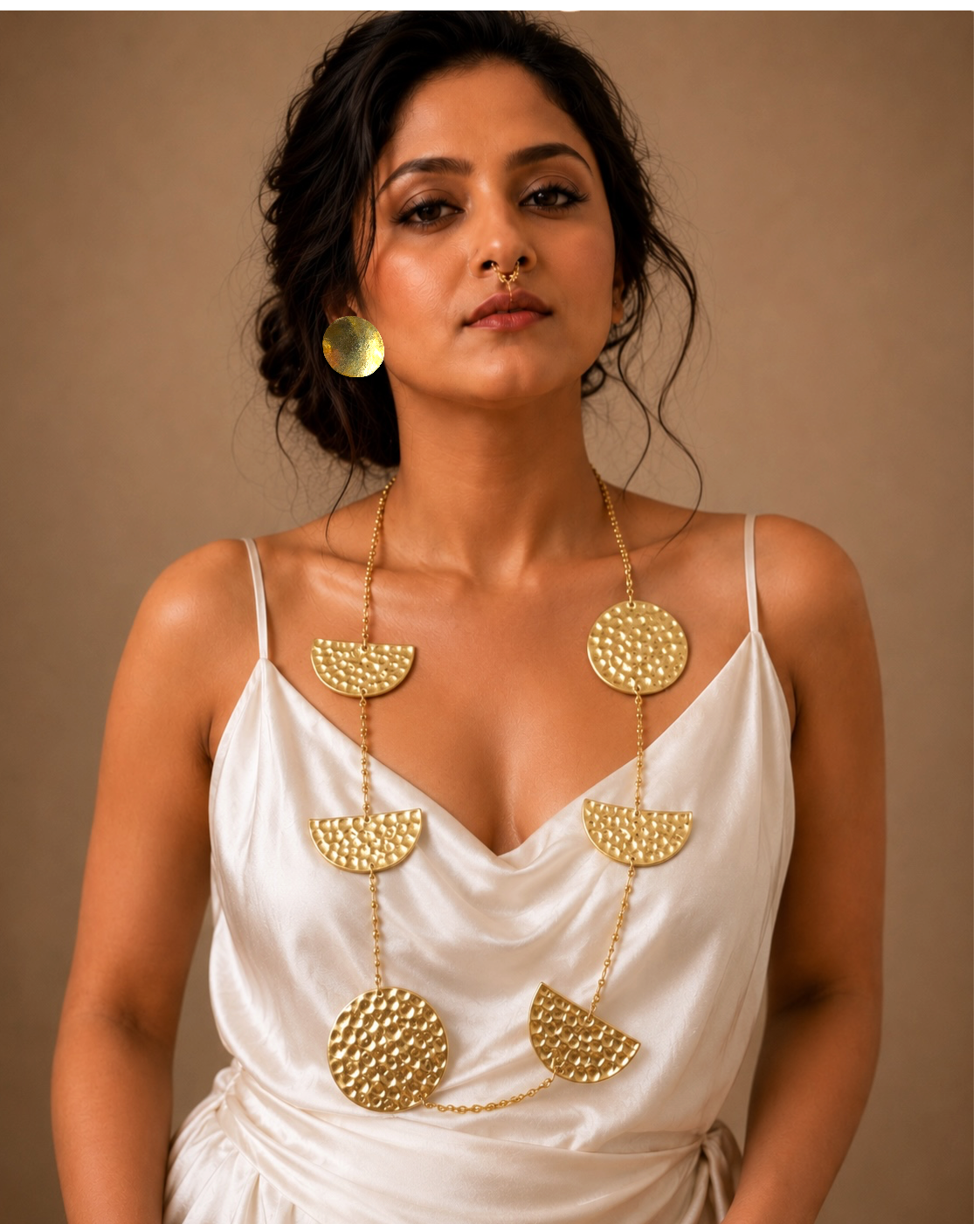 Phases of the Moon Brass Statement Necklace Jewelry Set (Necklace, Earrings)