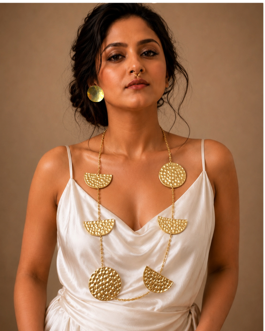 Phases of the Moon Brass Statement Necklace Jewelry Set (Necklace, Earrings)