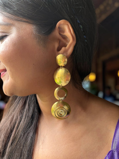 Spiral Bold Disc Brass Dangler Earrings
