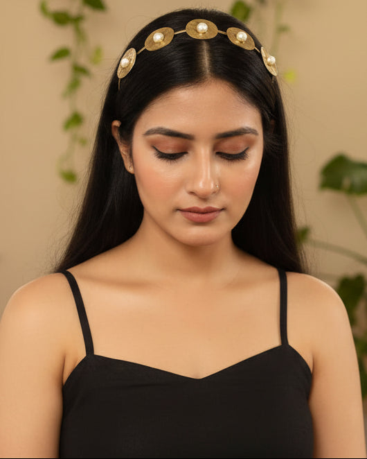 Pearl Coins Brass Hair Band Accessory