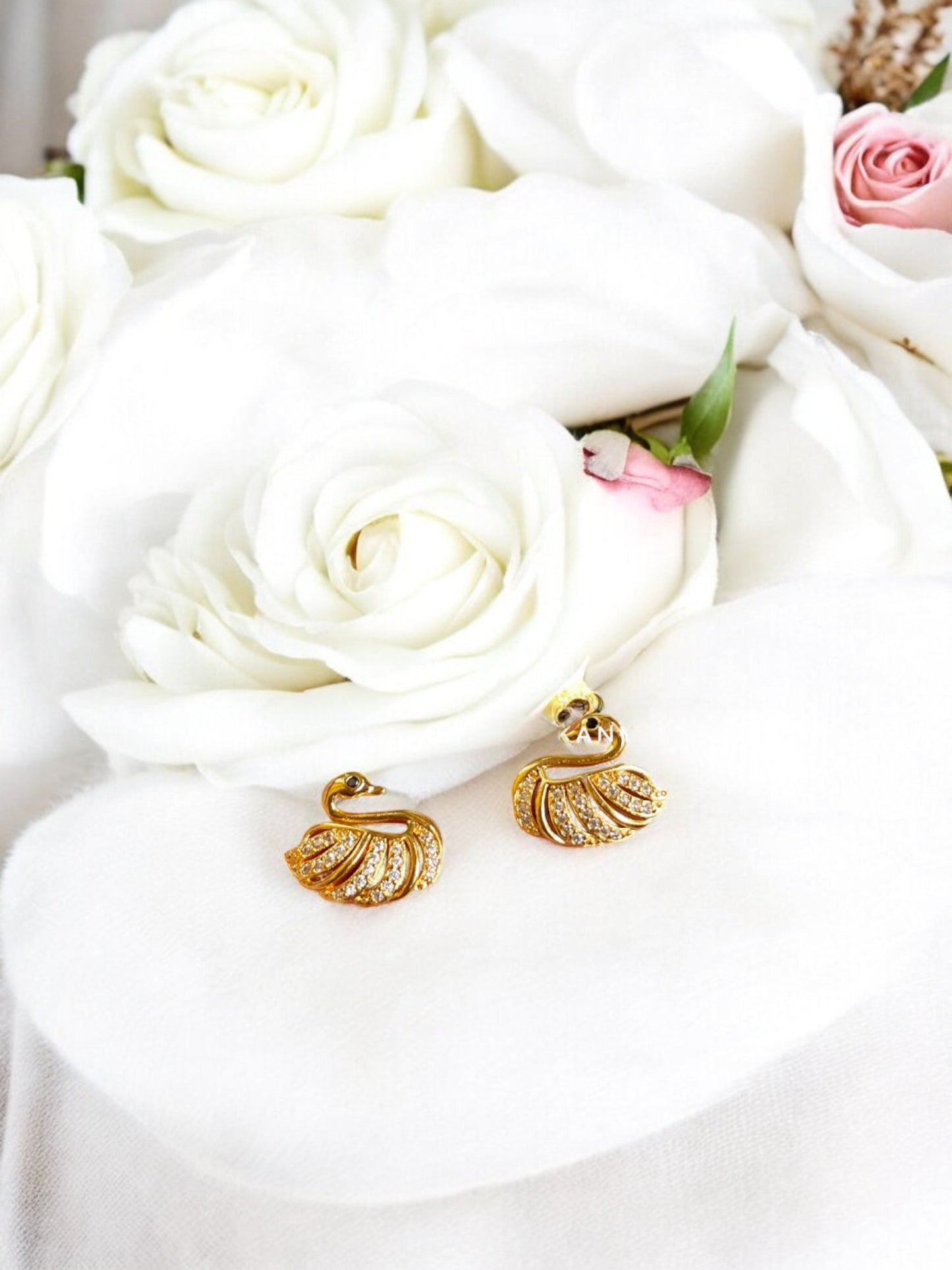 White Swan AD Stone Ear Studs