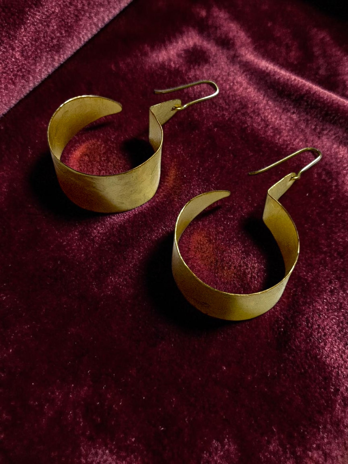 Broad Hoop Brass Dangler Earrings