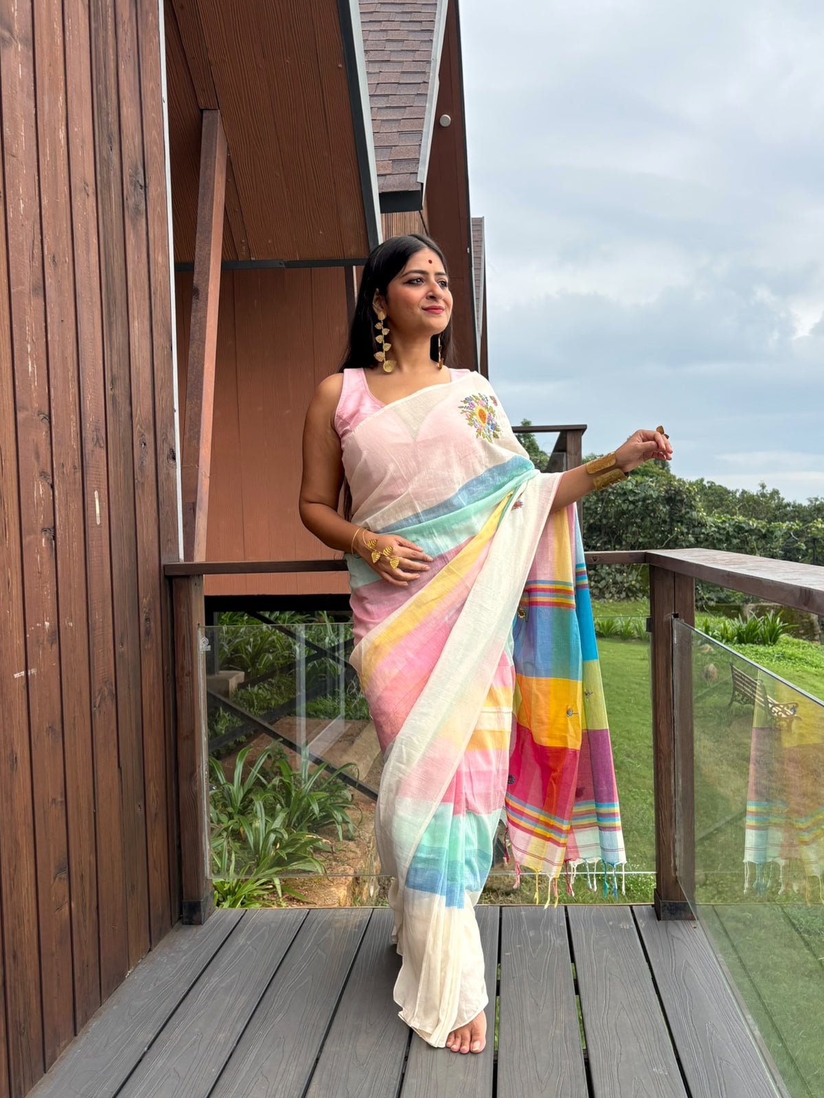 Rangini Hand-Embroidered Cotton Saree