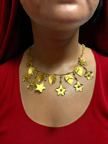 Phool Patti Brass Statement Necklace Set (Necklace + Earrings)