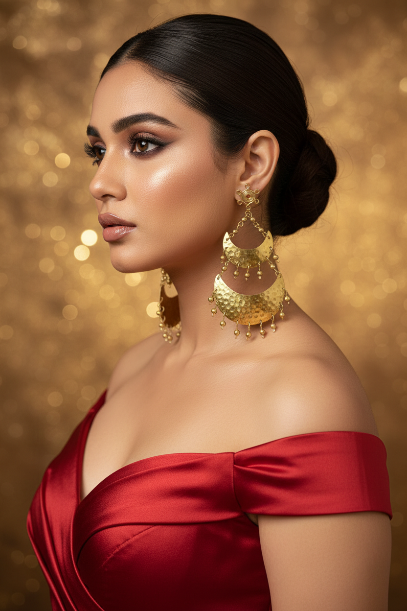 Dwitiya Chandni Moon Brass Statement Dangler Earrings
