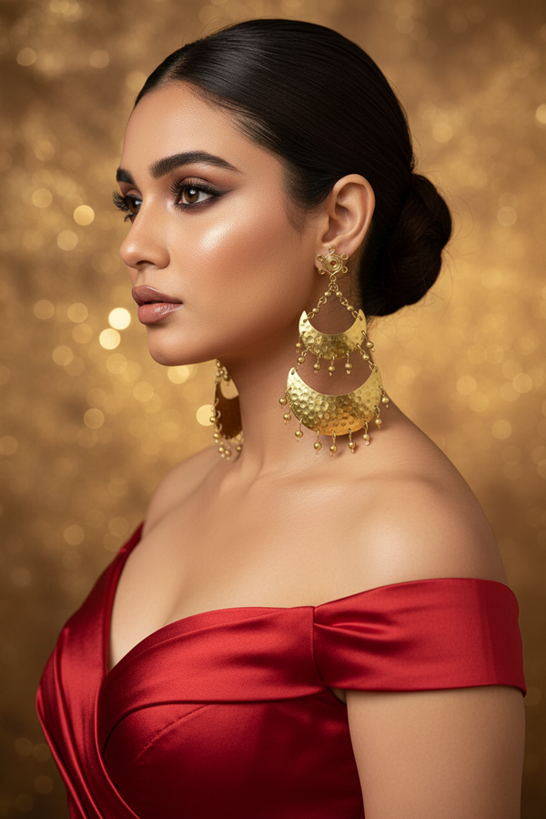 Dwitiya Chandni Moon Brass Statement Dangler Earrings
