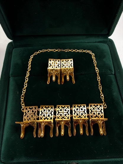 Maharani's Court Premium Sculptural Brass Necklace Jewelry Set (Necklace, Earrings)