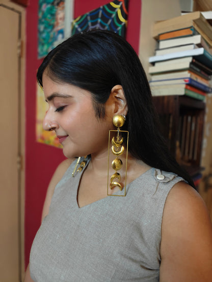 Phases of the Moon Brass Dangler Earrings