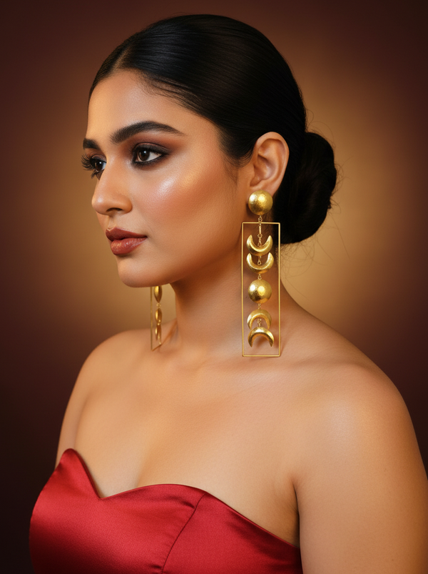 Phases of the Moon Brass Dangler Earrings