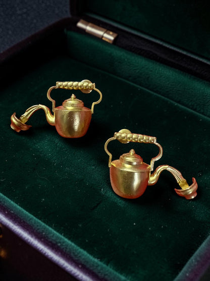 High Tea Premium Sculptural Brass Necklace Jewelry Set (Necklace, Earrings)
