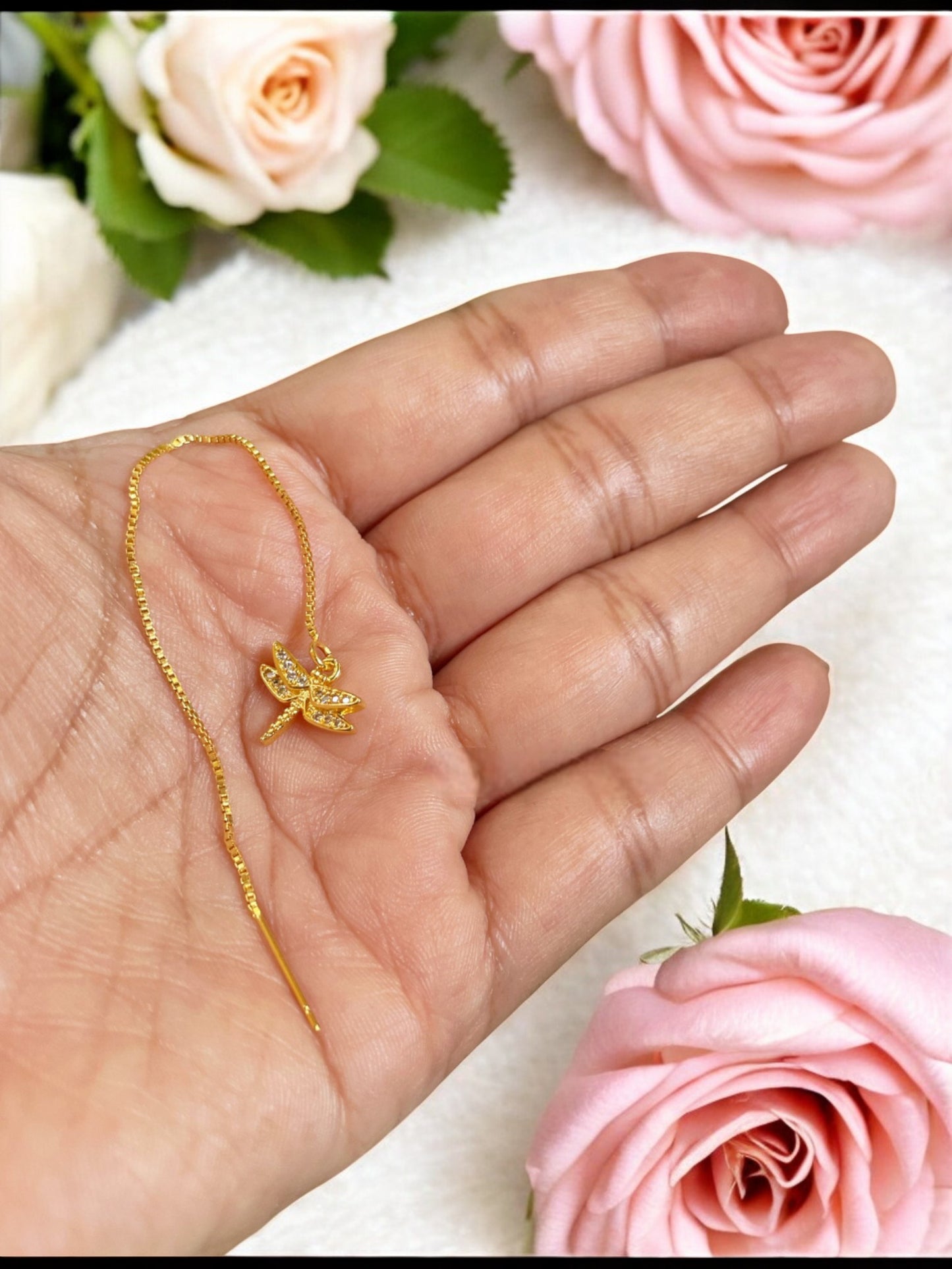 Dragonfly Needle AD Stone Earrings