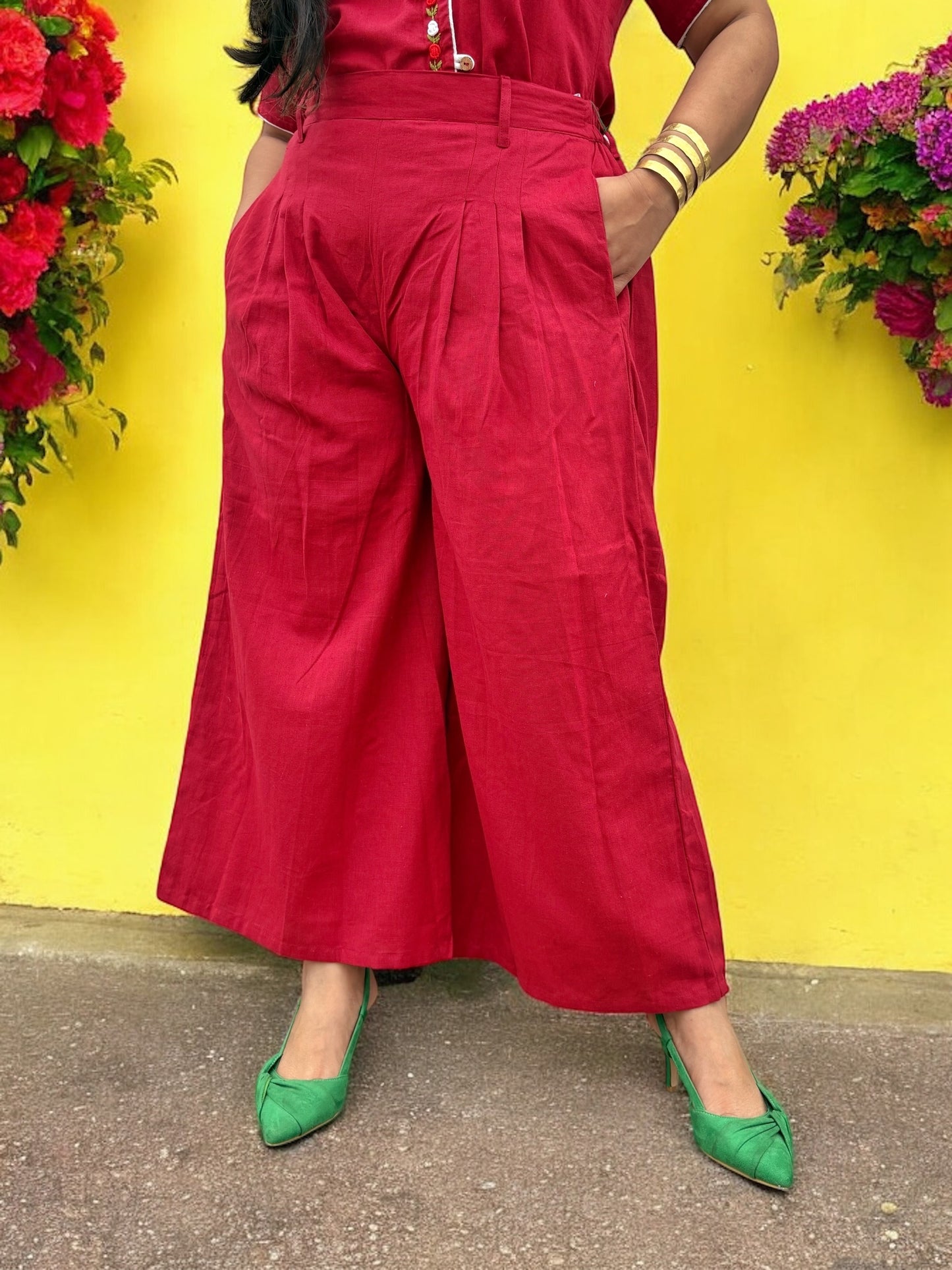 Leishi Embroidered Cotton Cheongsam Top & Trousers Coord Set