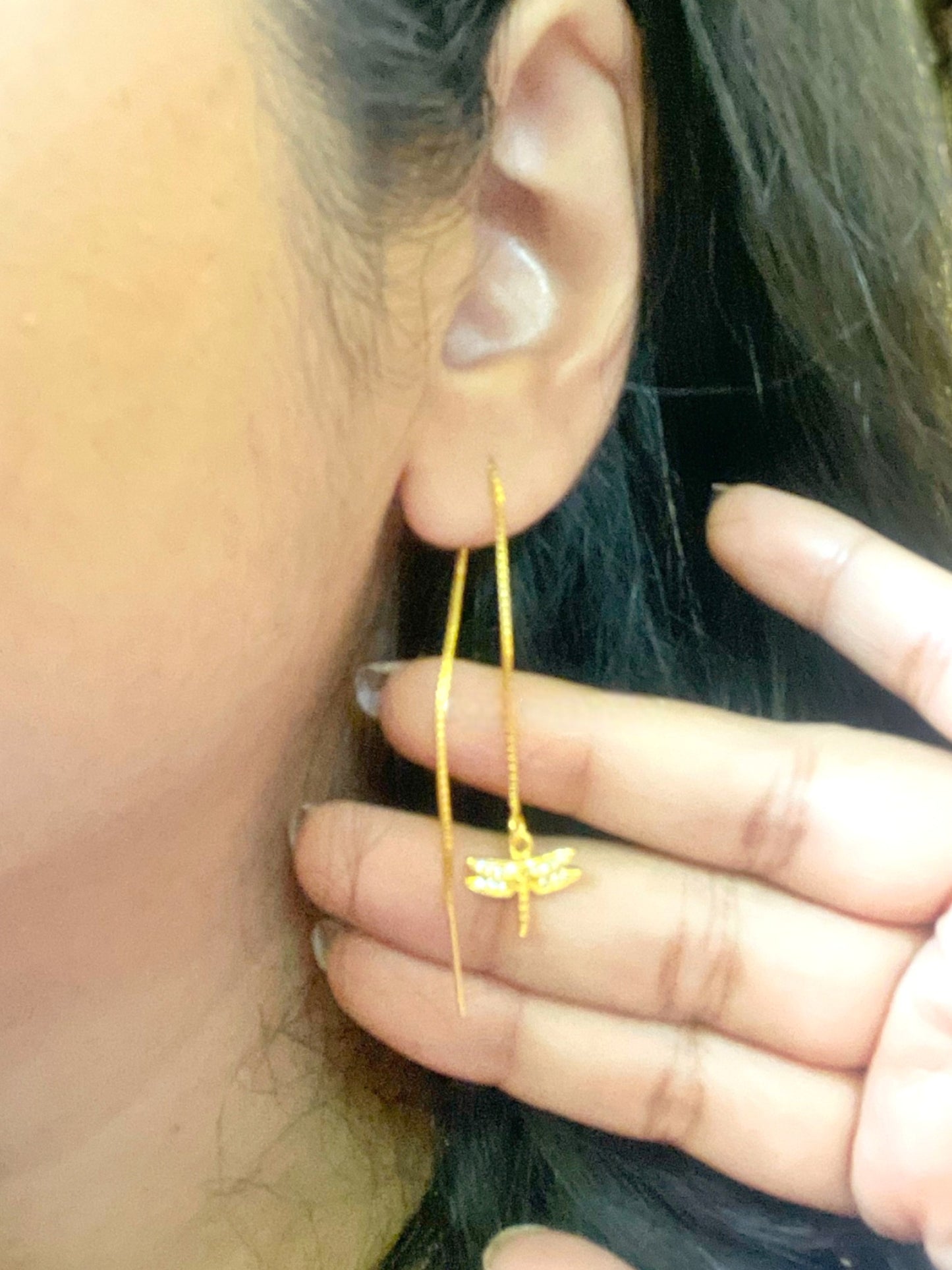 Dragonfly Needle AD Stone Earrings