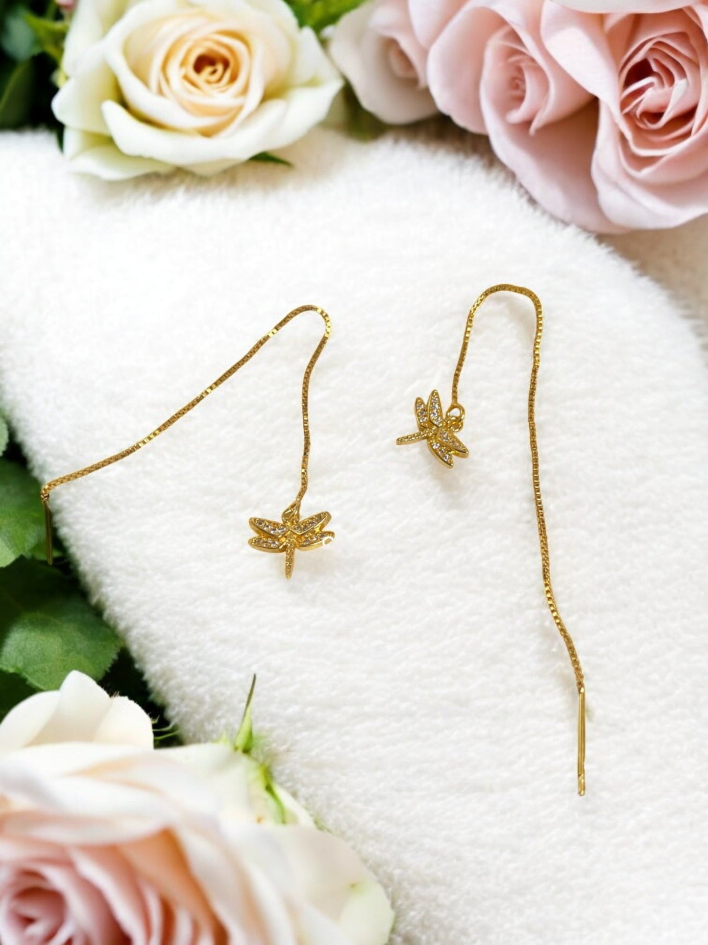 Dragonfly Needle AD Stone Earrings