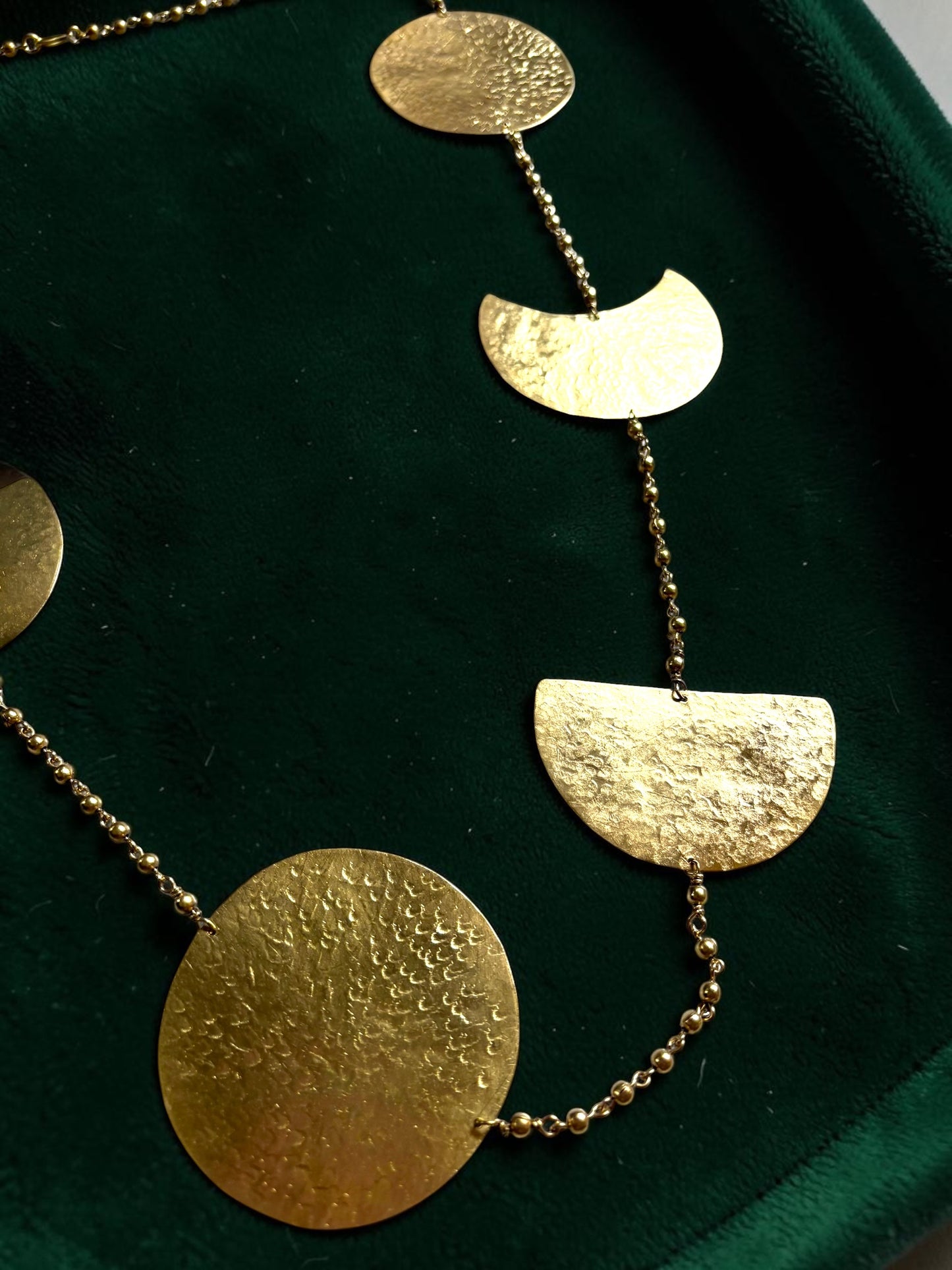 Phases of the Moon Brass Statement Necklace Jewelry Set (Necklace, Earrings)