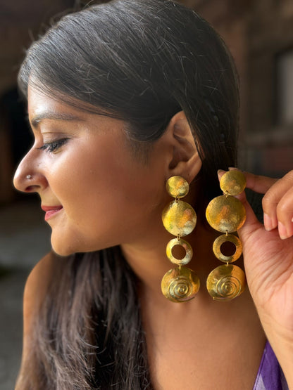 Spiral Bold Disc Brass Dangler Earrings