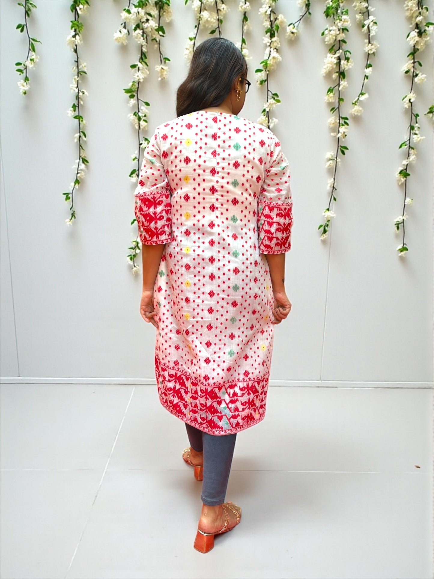 Jinia Jamdani Cotton Collared Dress
