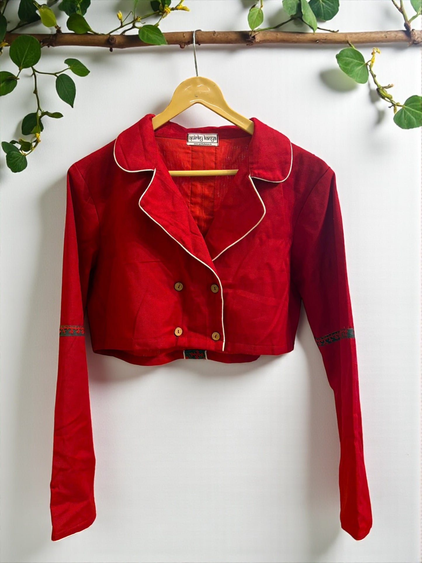 Donna Kanthastitch Cotton Cropped Jacket - Red