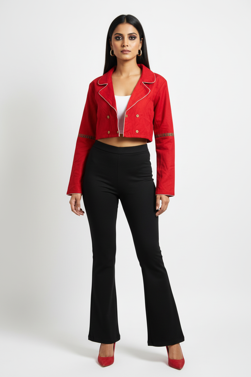 Donna Kanthastitch Cotton Cropped Jacket - Red