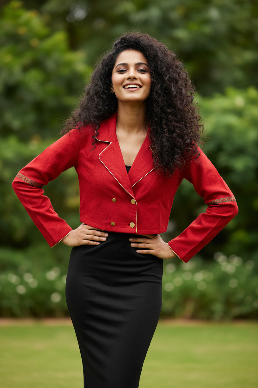 Donna Kanthastitch Cotton Cropped Jacket - Red