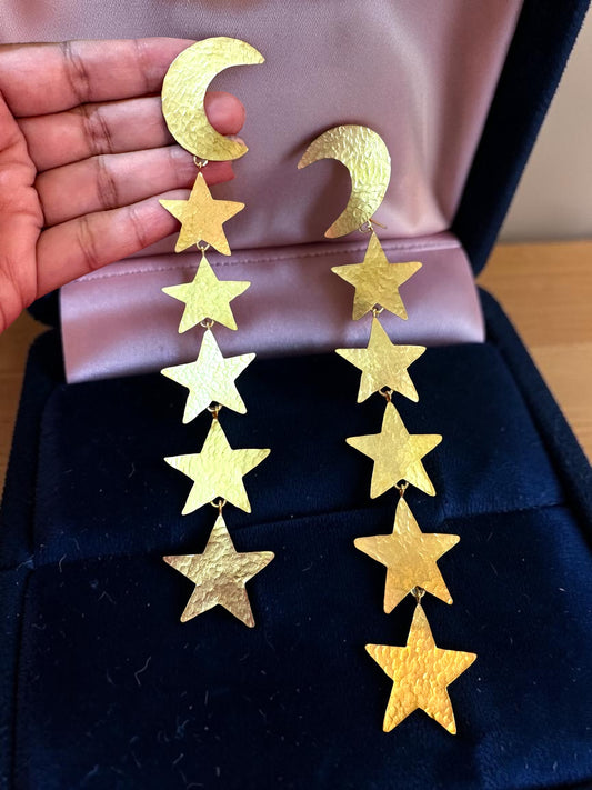 Starry Night Brass Statement Dangler Earrings