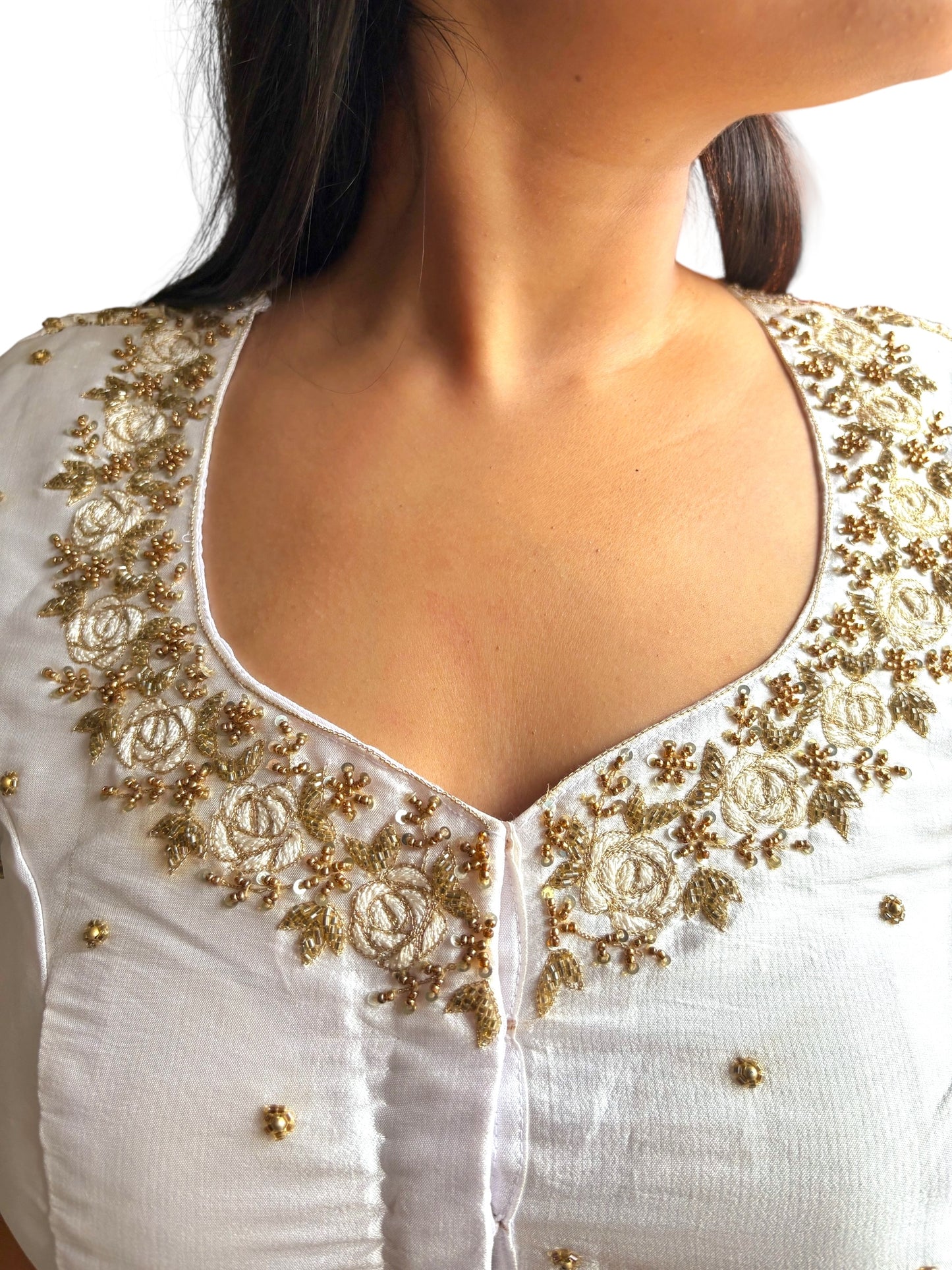 Ivory White Zardosi Embroidered Partywear Blouse