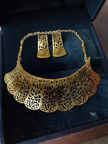 Mycelia Premium Sculptural Brass Necklace Jewelry Set (Necklace, Earrings)