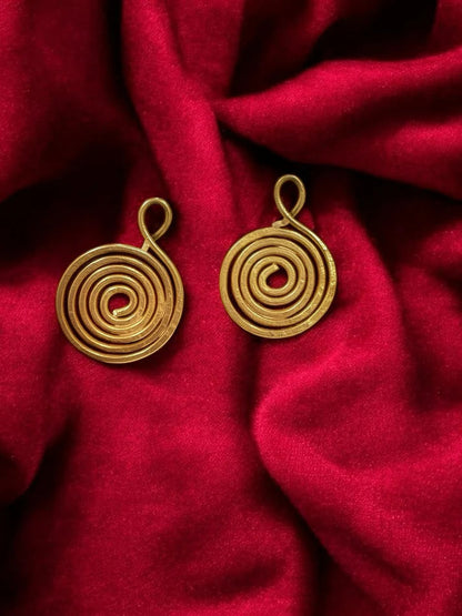 Round Spiral Brass Stud Earrings