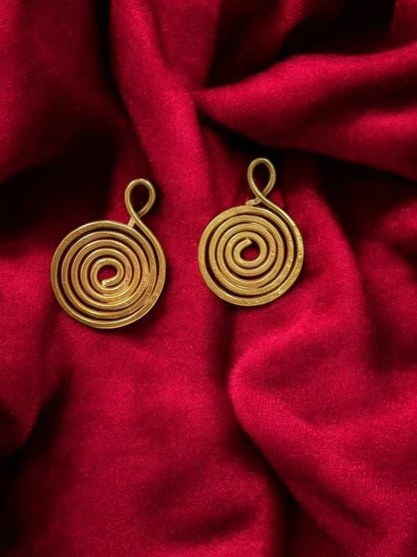 Round Spiral Brass Stud Earrings