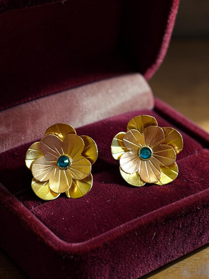 Fleurs Brass Hasli Necklace Jewelry Set (Ear Studs,Necklace,Ring) - Turquoise Blue