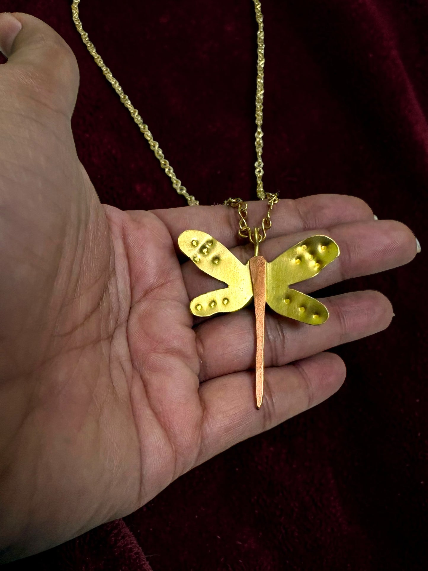 Dragonfly Brass Pendant Chain Necklace Jewelry Set (Necklace, Earrings, Ring)