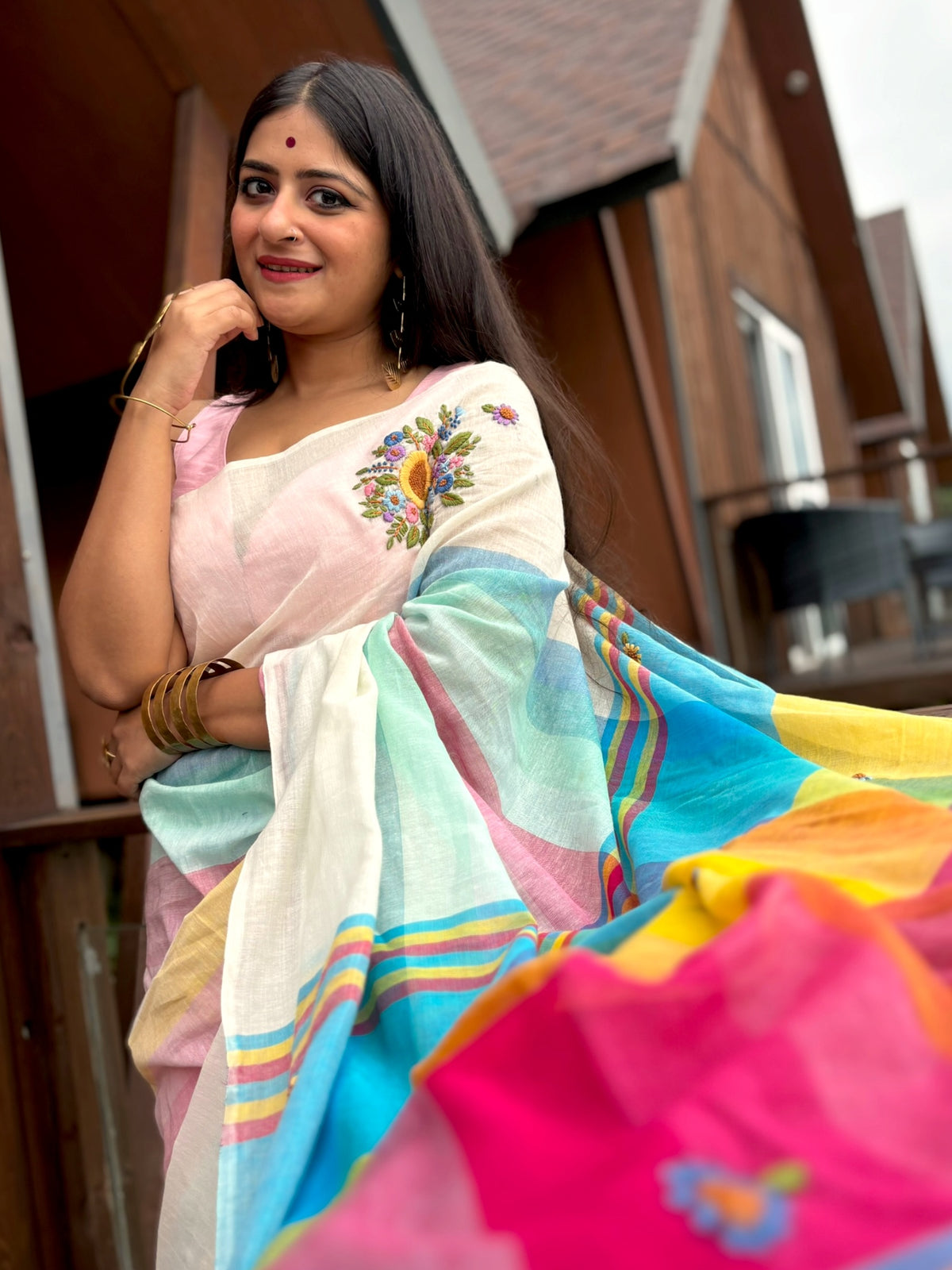 Rangini Hand-Embroidered Cotton Saree