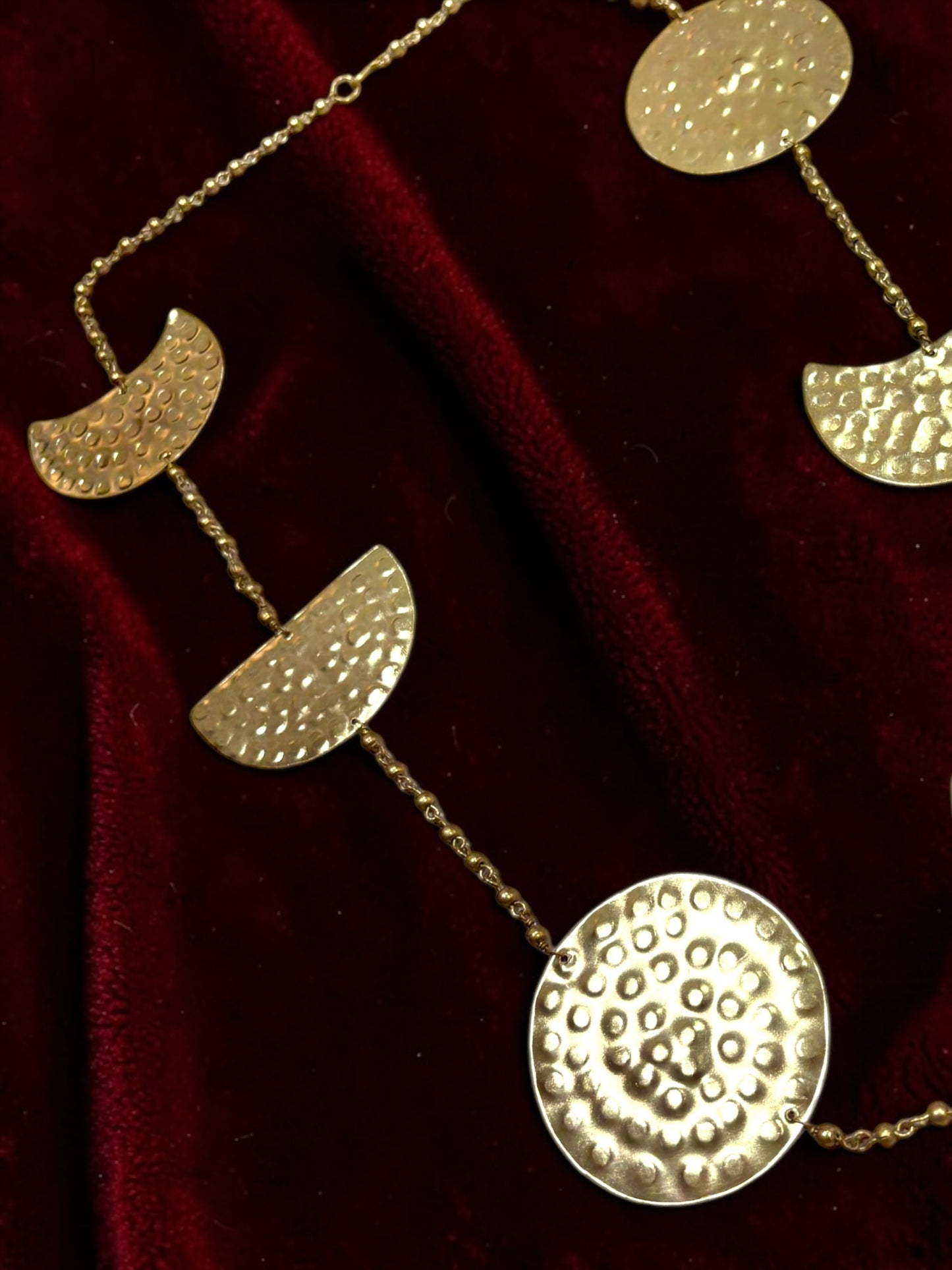 Phases of the Moon Brass Statement Necklace