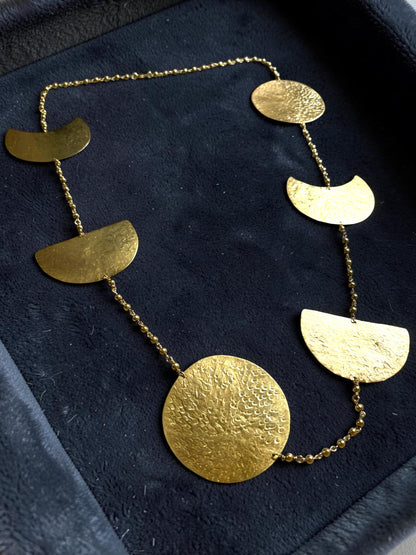 Phases of the Moon Brass Statement Necklace Jewelry Set (Necklace, Earrings)