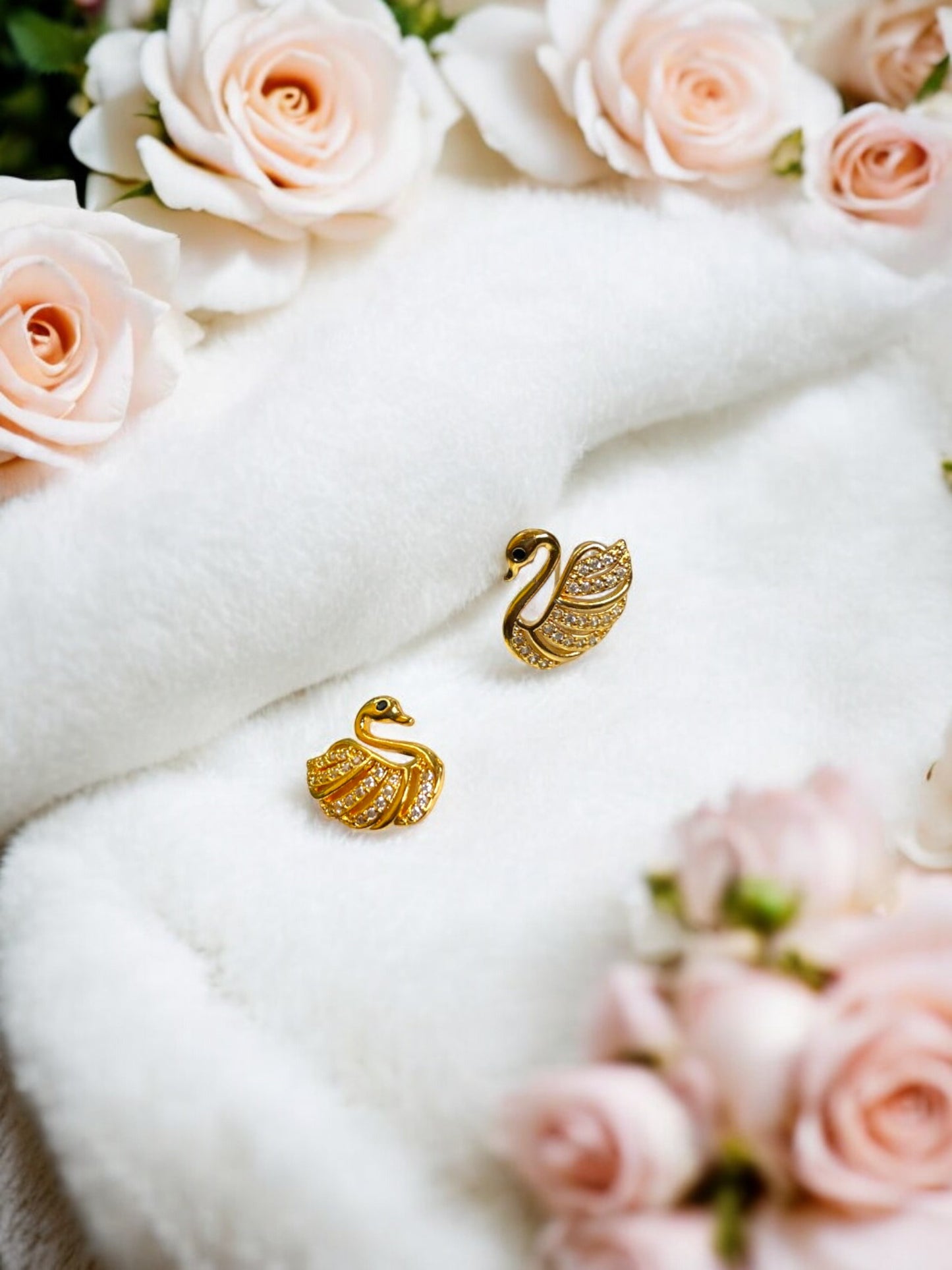 White Swan AD Stone Ear Studs