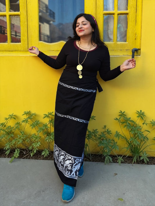 Naobi Parrot Cotton Wrap Skirt - Black