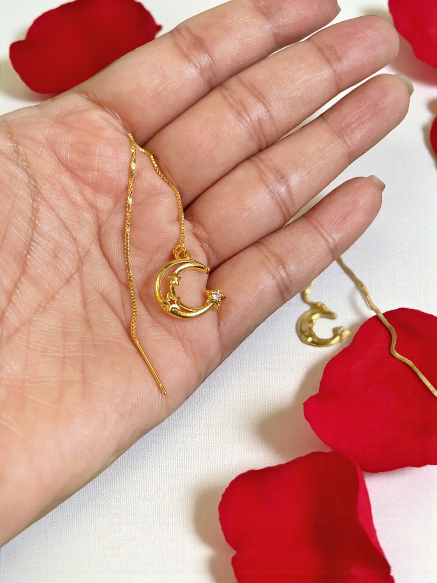 Crescent Moon Needle AD Stone Earrings