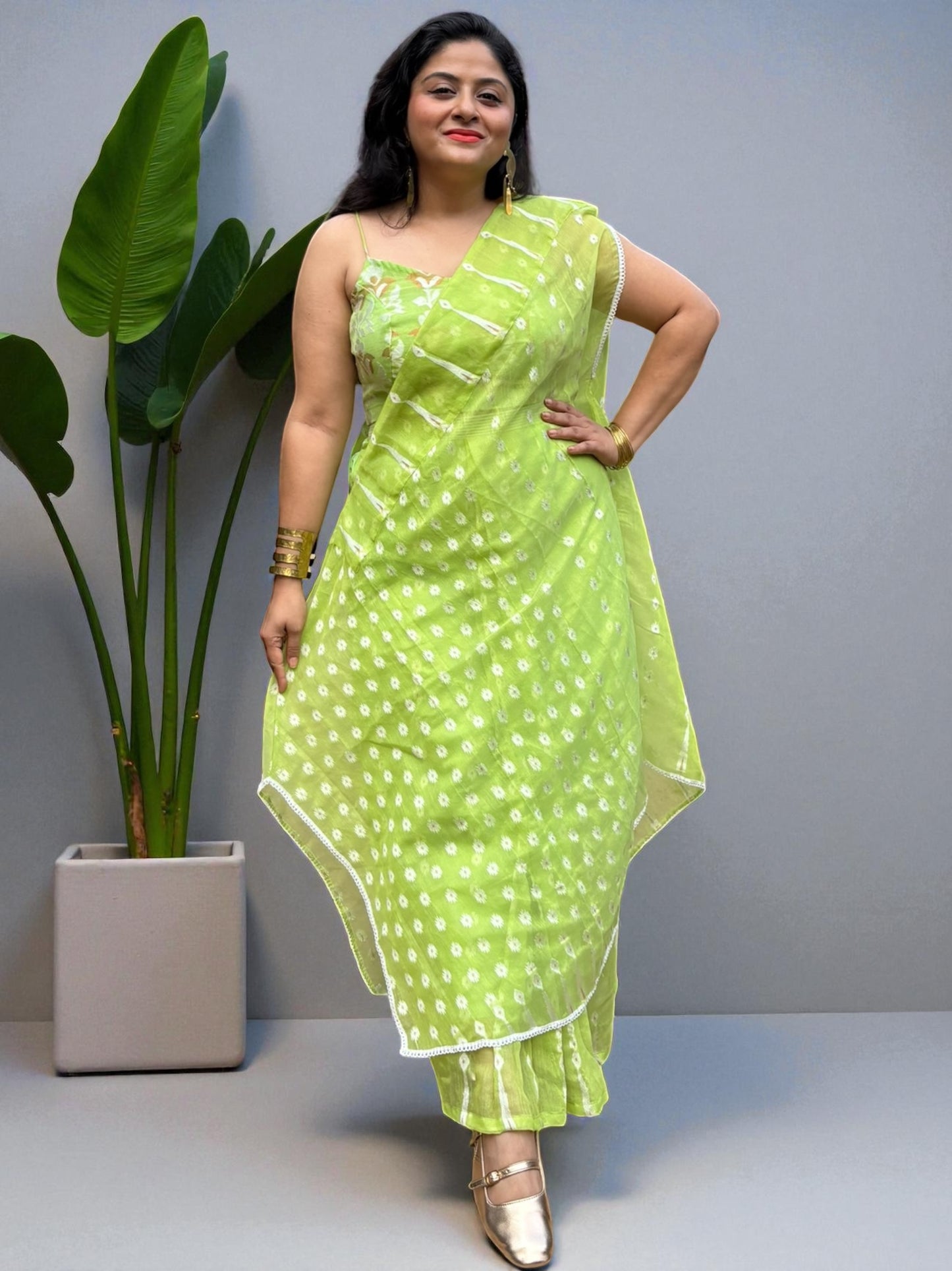 Alia Jamdani Saree Skirt, Kaftan & Top Coord Set