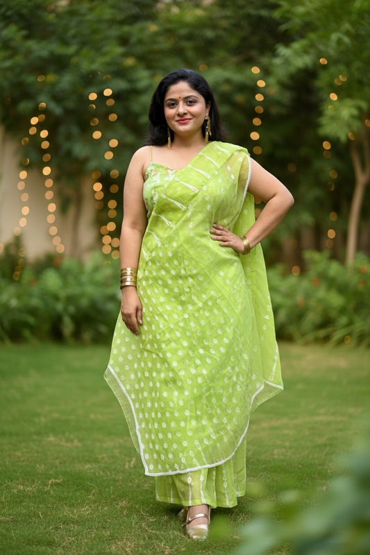 Alia Jamdani Saree Skirt, Kaftan & Top Coord Set