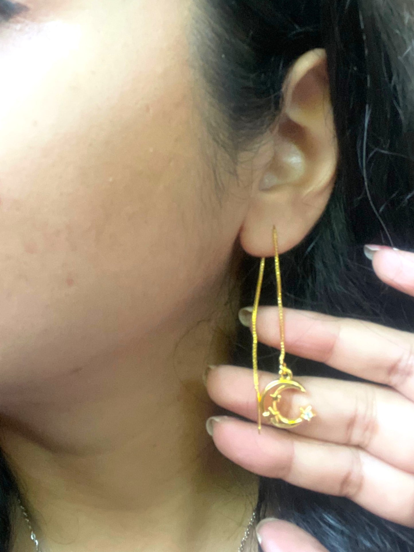 Crescent Moon Needle AD Stone Earrings