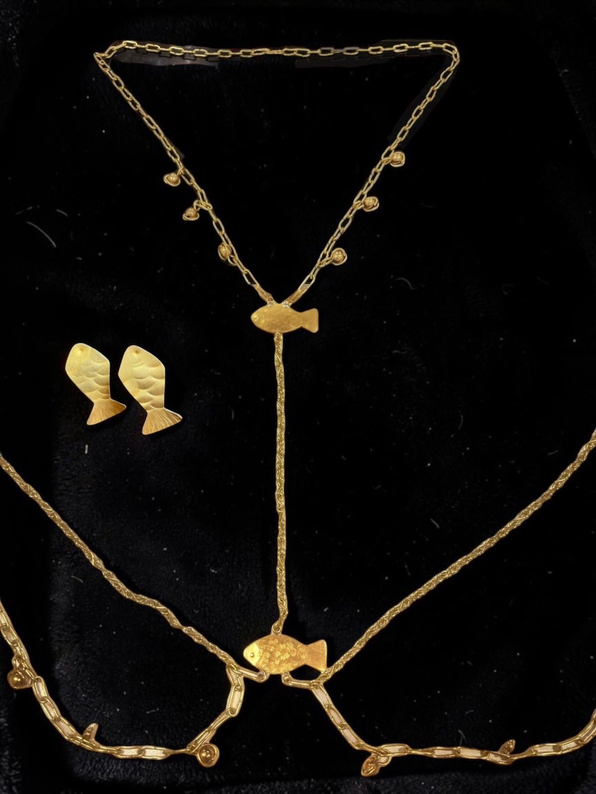 Meenakshi Brass Body Chain Jewelry Set (Necklace, Earrings)