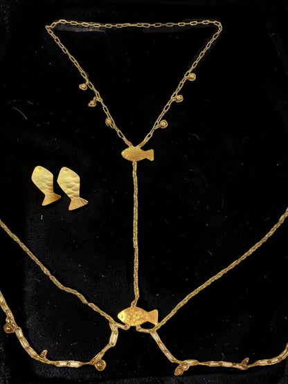 Meenakshi Brass Body Chain Jewelry Set (Necklace, Earrings)