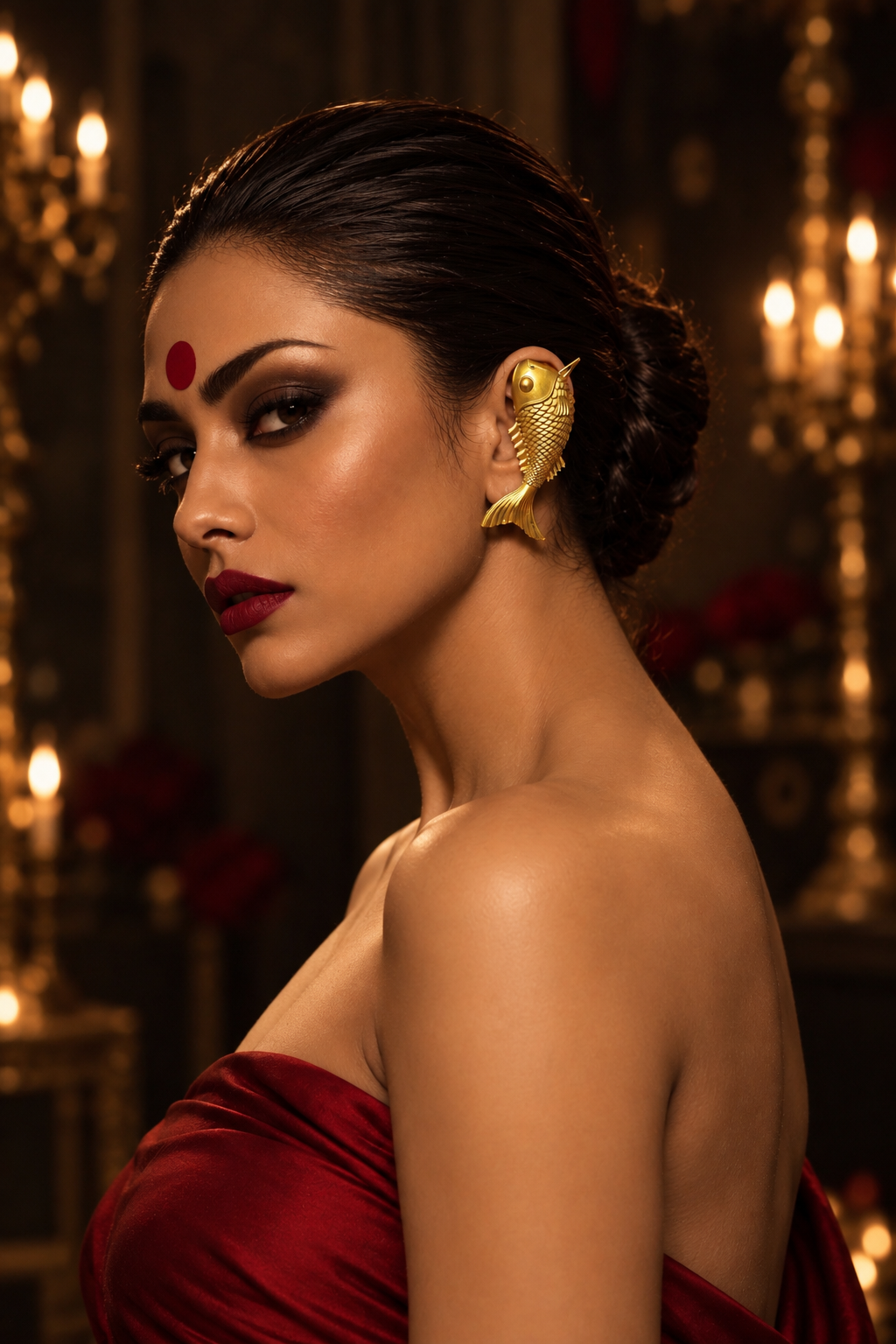 Meena Fish Premium Sculptural Brass Earcuff Earrings