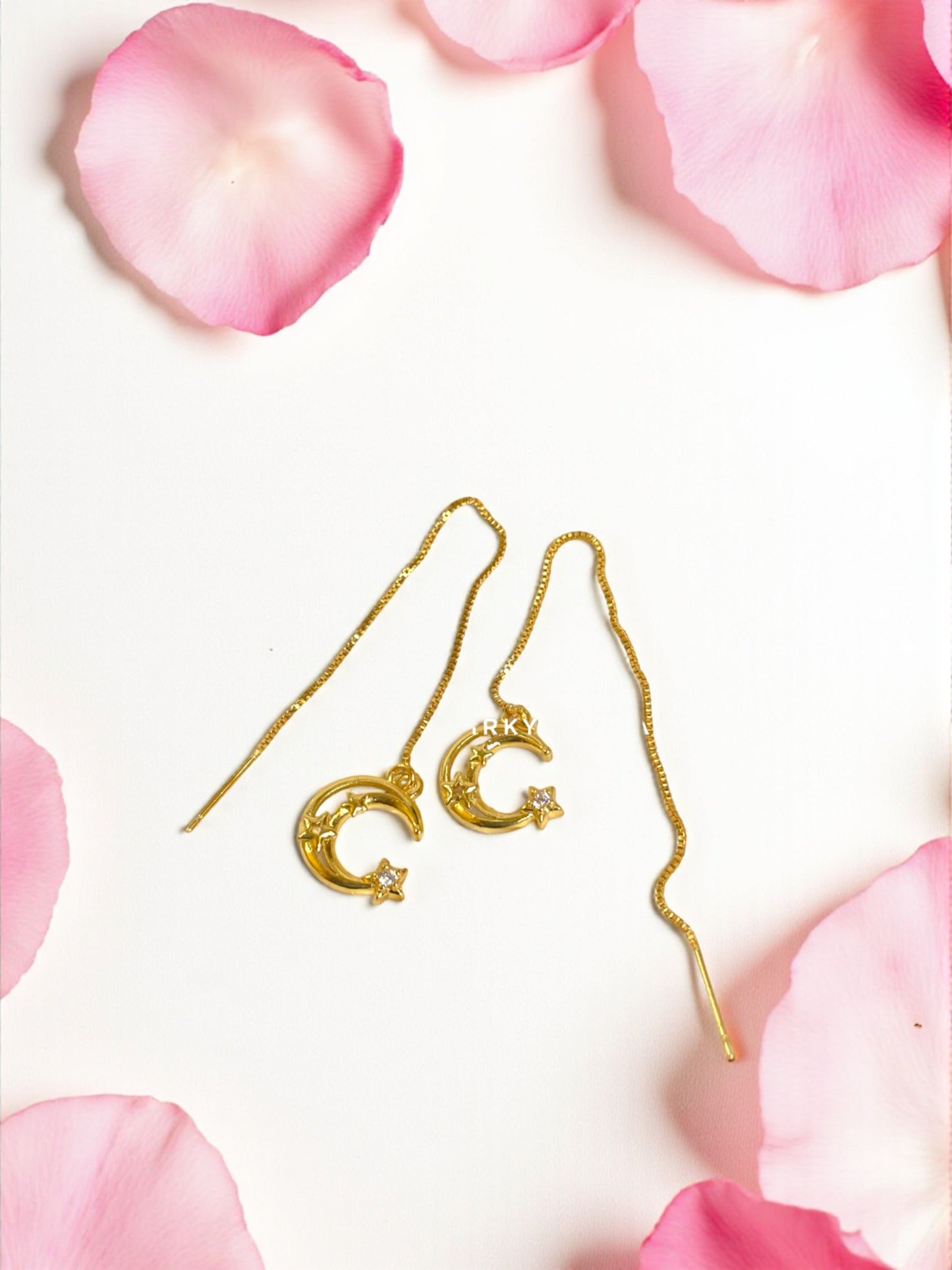Crescent Moon Needle AD Stone Earrings