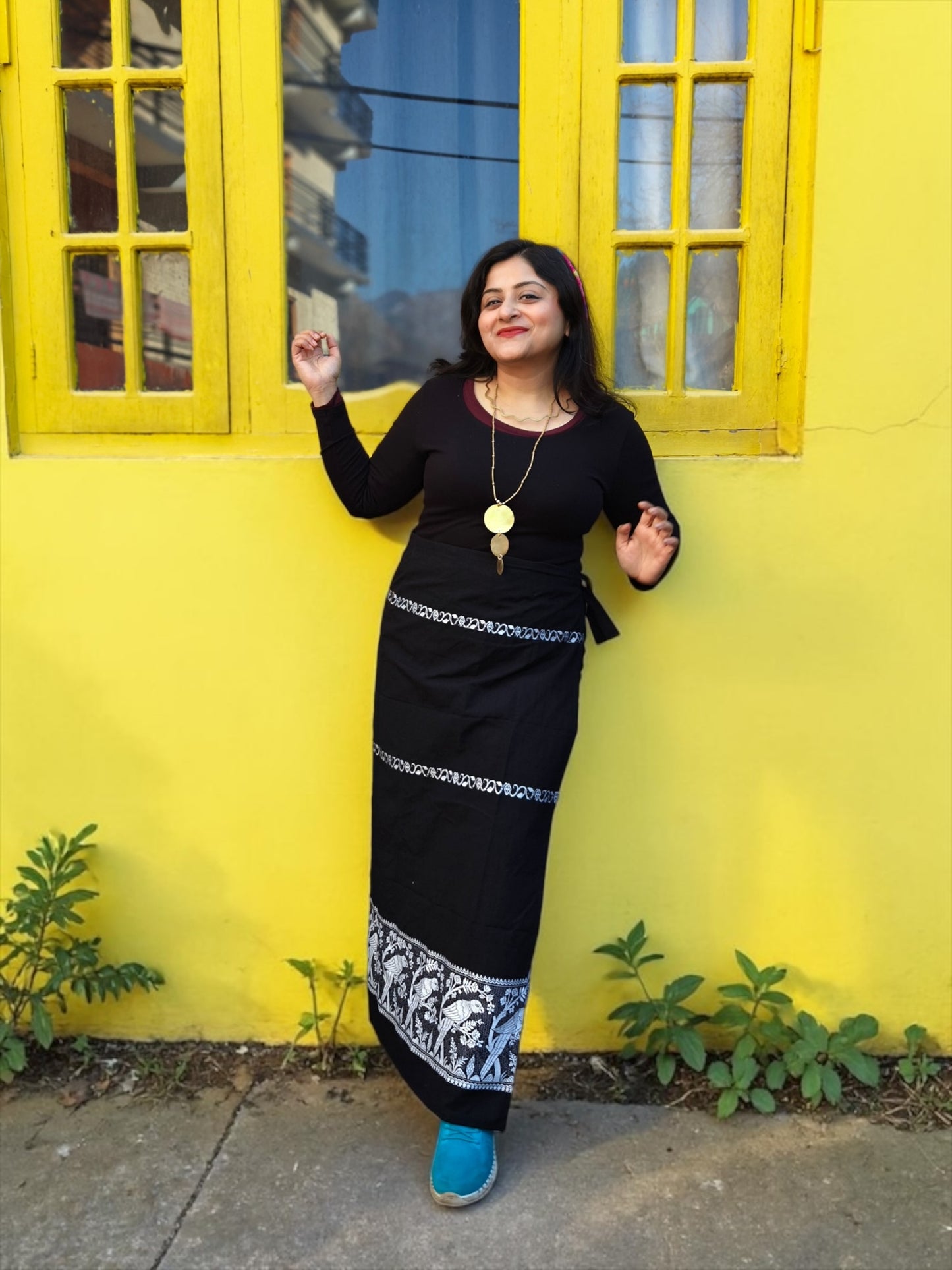 Naobi Parrot Cotton Wrap Skirt - Black