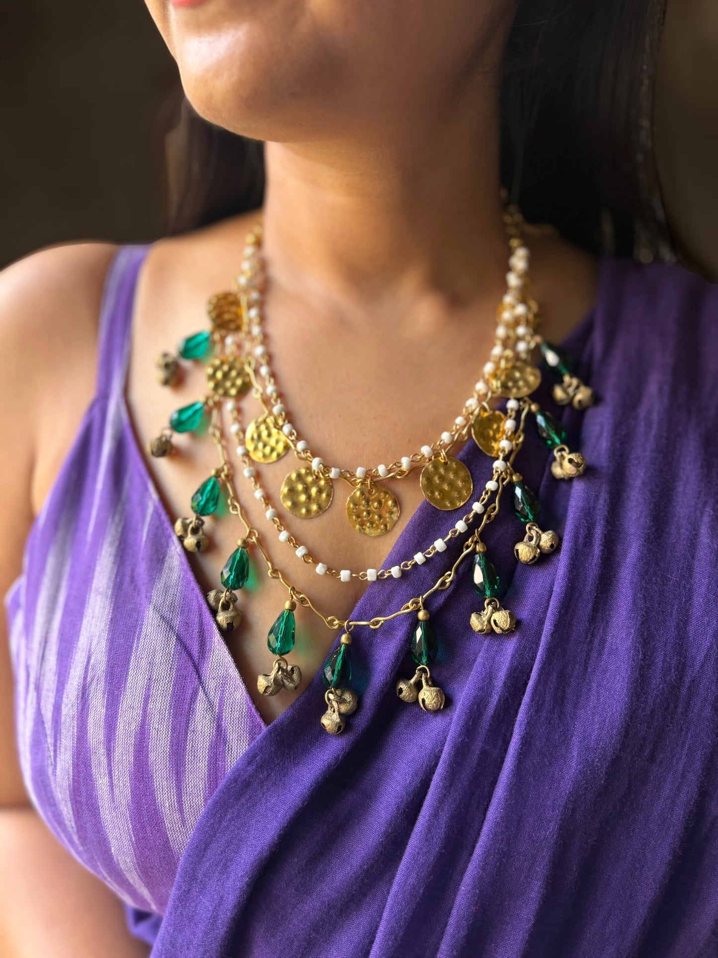 Thakurani Brass and Crystals Layered Statement Necklace